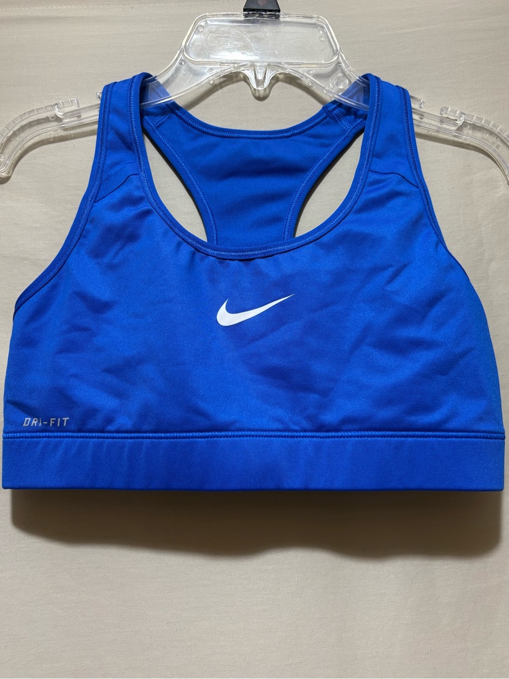 Nike Blue Racerback Dri-FIT Sports Bra with White Swoosh Size M
